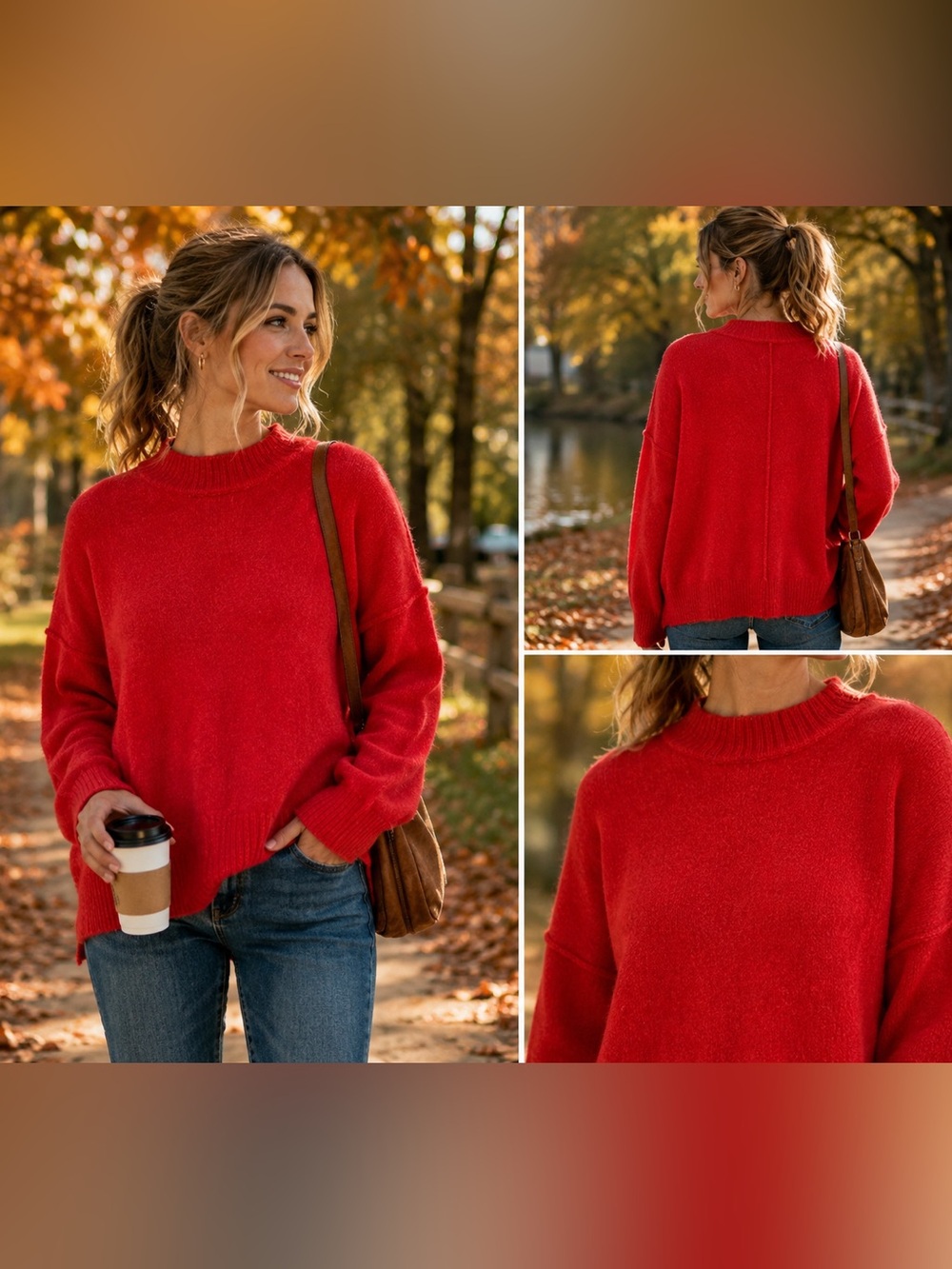 NWT American Eagle Coral Red Oversized Cozy Knit Sweater Size S